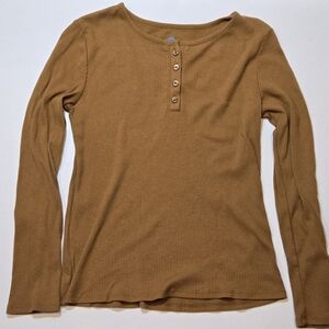 Girls XL Brown/Tan Long Sleeve Henley Top